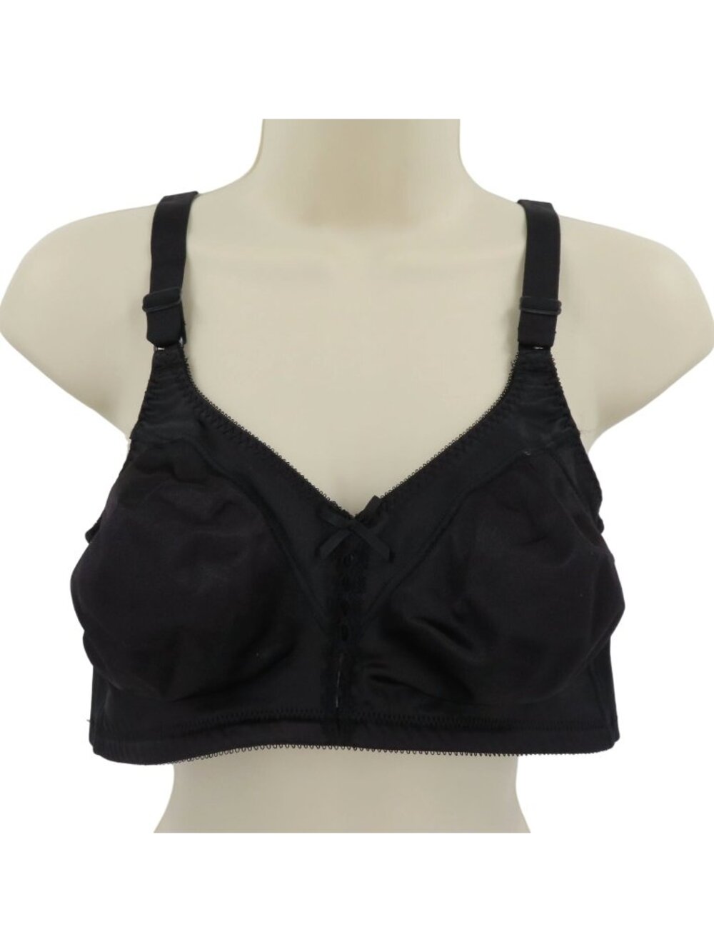 Bali 38D Bra 3820 Double Support Wire Free Wireless Black Unlined Bow Lace Women